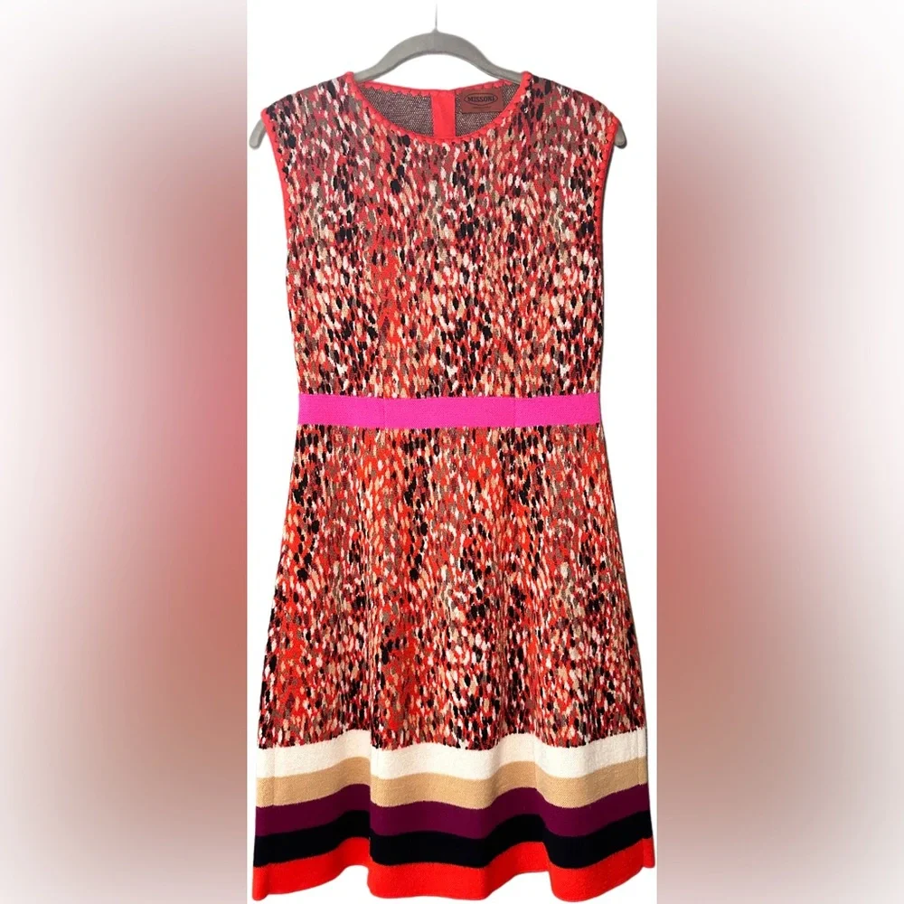Missoni Multicolor Patterned Midi Dress with Pink Waistband - Picture 1 of 5